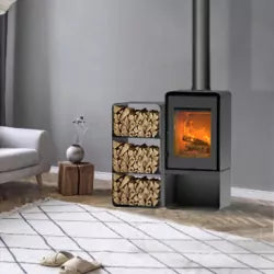Holzofen Domino mit 3-stöckigem Holzregal-Modul – 8,5 kW